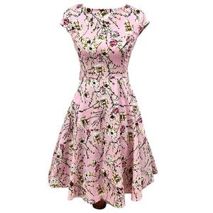 Modcloth Retro Floral Rose Bombshell Pink Swing Dress
